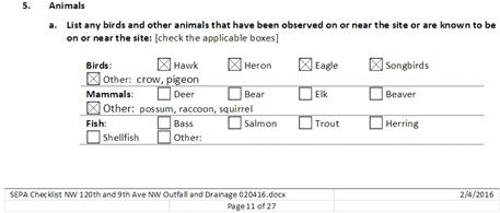 SEPA Checklist Section B5 - Animals